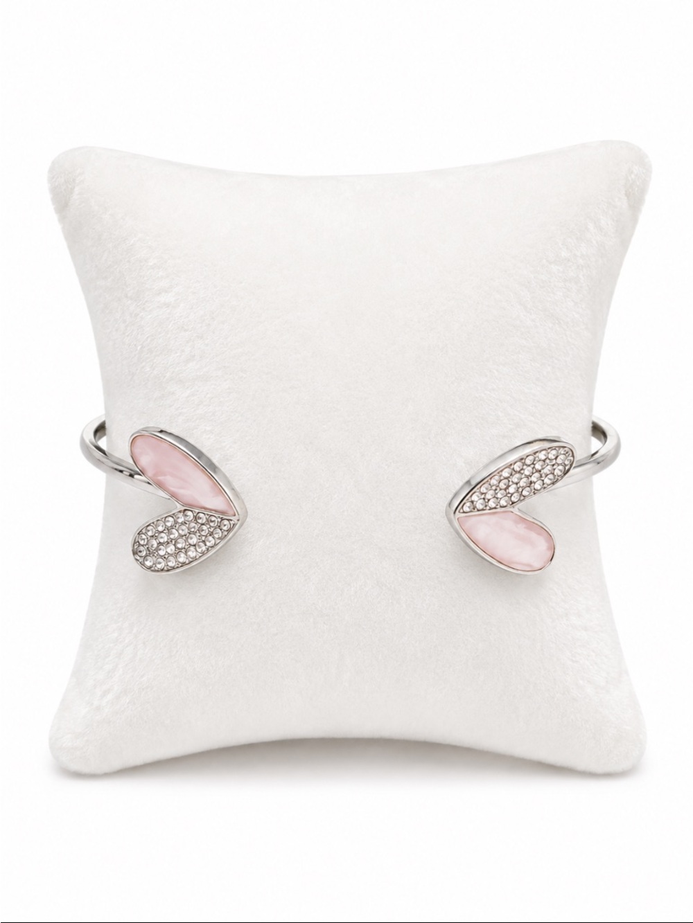 Silver-Tone Pink & Crystal Butterfly Open Cuff Bracelet